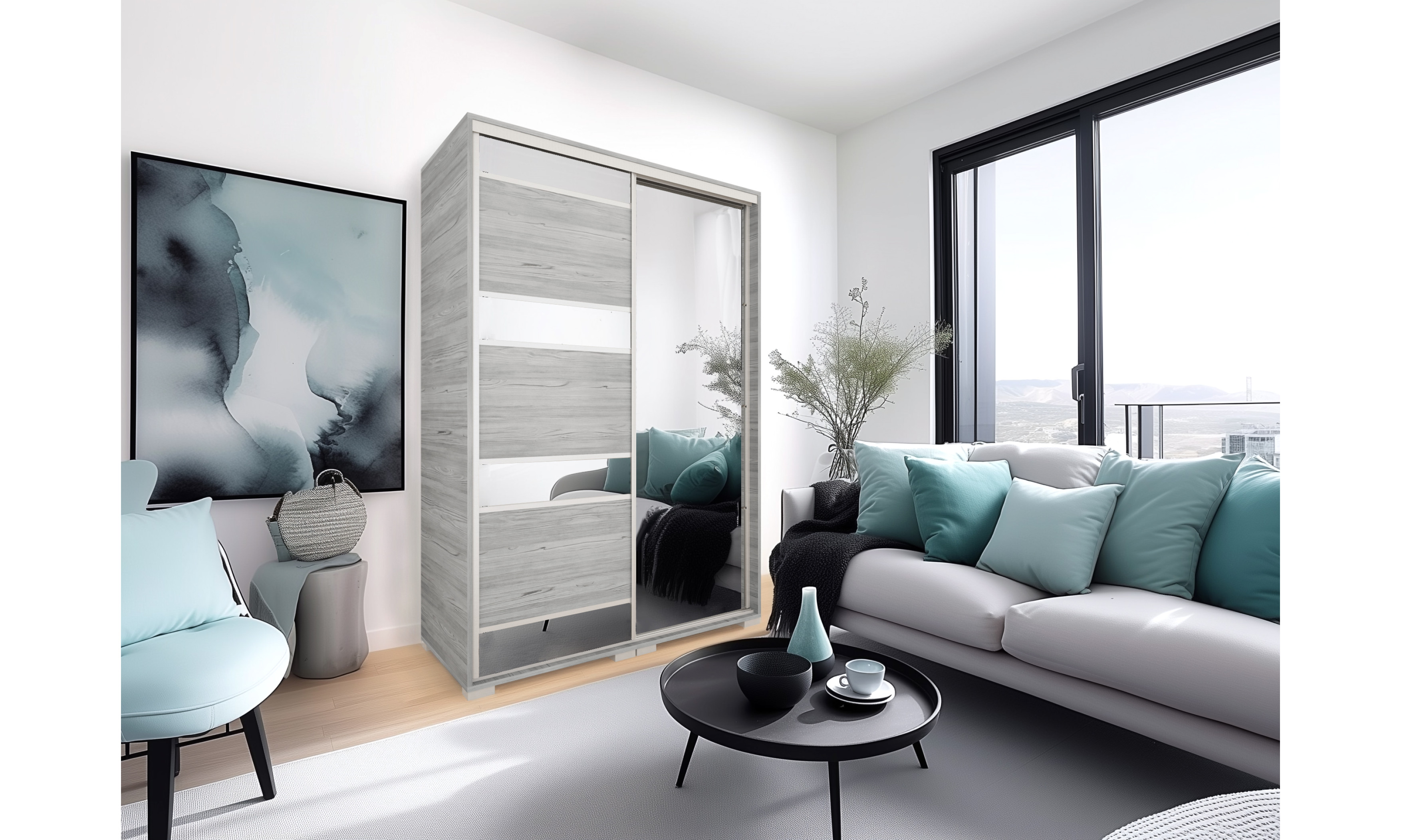 Peking tolóajtós gardrób 140 1 teli tükrös ajtóval