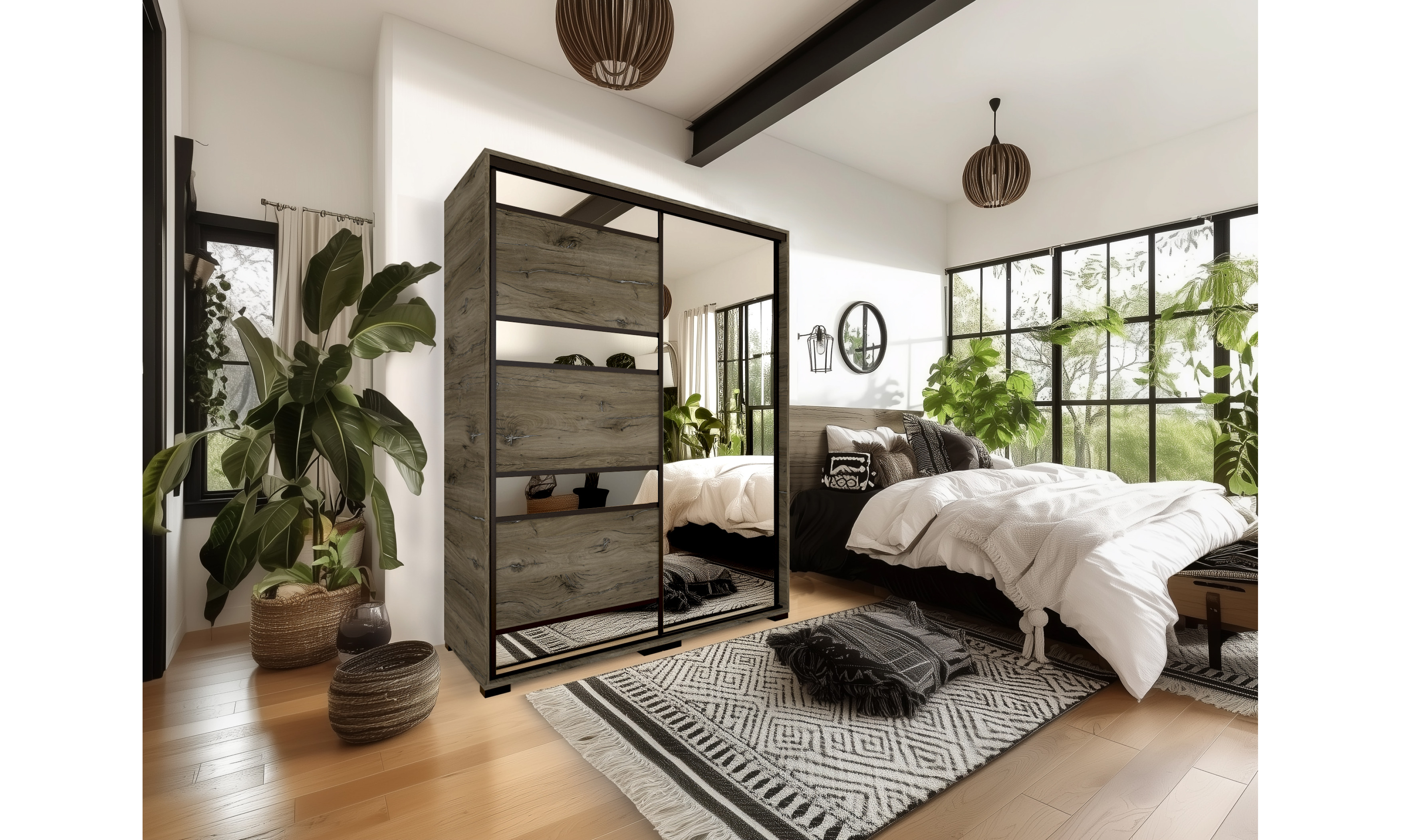 Peking tolóajtós gardrób 160 1 teli tükrös ajtóval